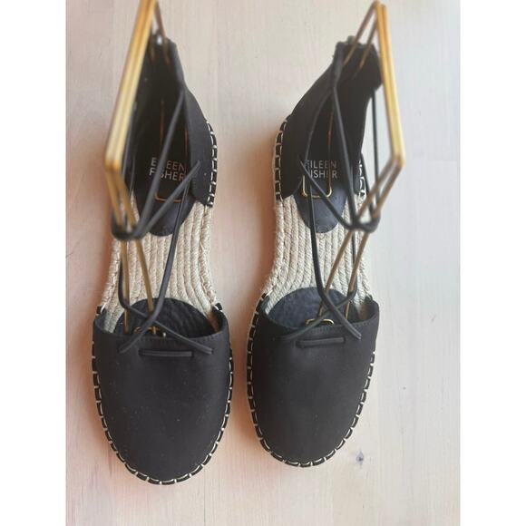 Eileen Fisher black Lace Leather Espadrille size 7.5 - Picture 1 of 9